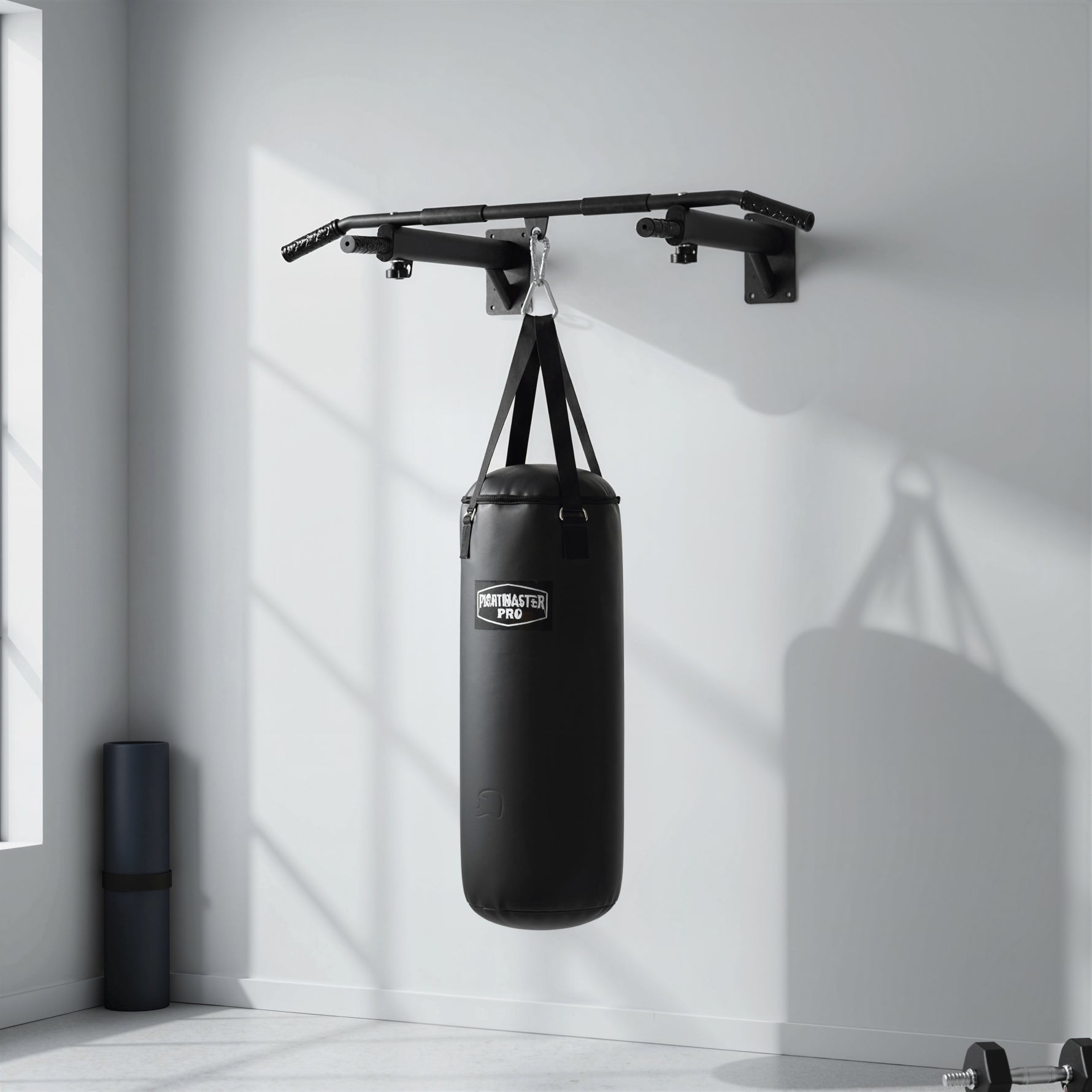 Barre de traction barre de Fitness fixation murale support sac de frappe ou sangles TRX intégré charge max. 150 Kg acier noir