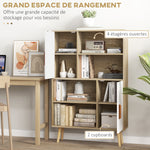 Bibliothèque scandinave 4 niches + 2 placards avec étagère dim. 80L x 24l x 123H cm Pieds effilés inclinés Bois Massif Chêne
