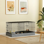 2-in-1 kooi voor kleine dieren met afneembare bovenkant, konijnenren, 2 gescheiden zones, hellingbaan, 121 x 61 x 61 cm, zwart staal