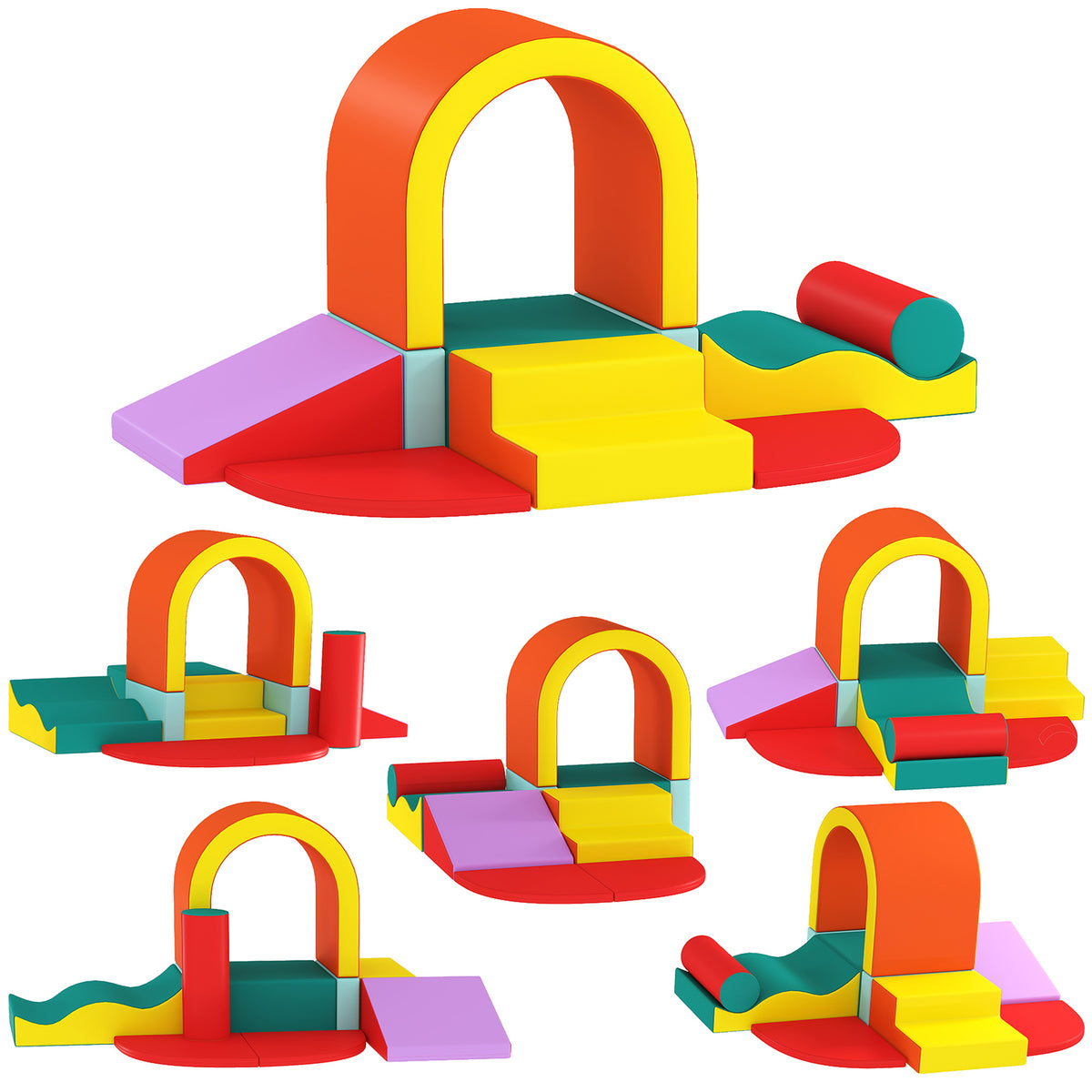 Parcours motricité bébé 10PCS, module motricité bébé en mousse EPE avec housse en revêtement PU, multicolore
