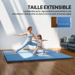 Tapis de gymnastique yoga pilates fitness pliable en 4 avec poignées revêtement synthétique 240 x 120 x 5 cm bleu clair