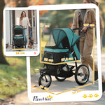 Poussette pour Chien Pliable Tout Terrain, Roue Avant Verrouillable, Coussin, Auvent Réglable, 111x58x107cm, Vert Foncé