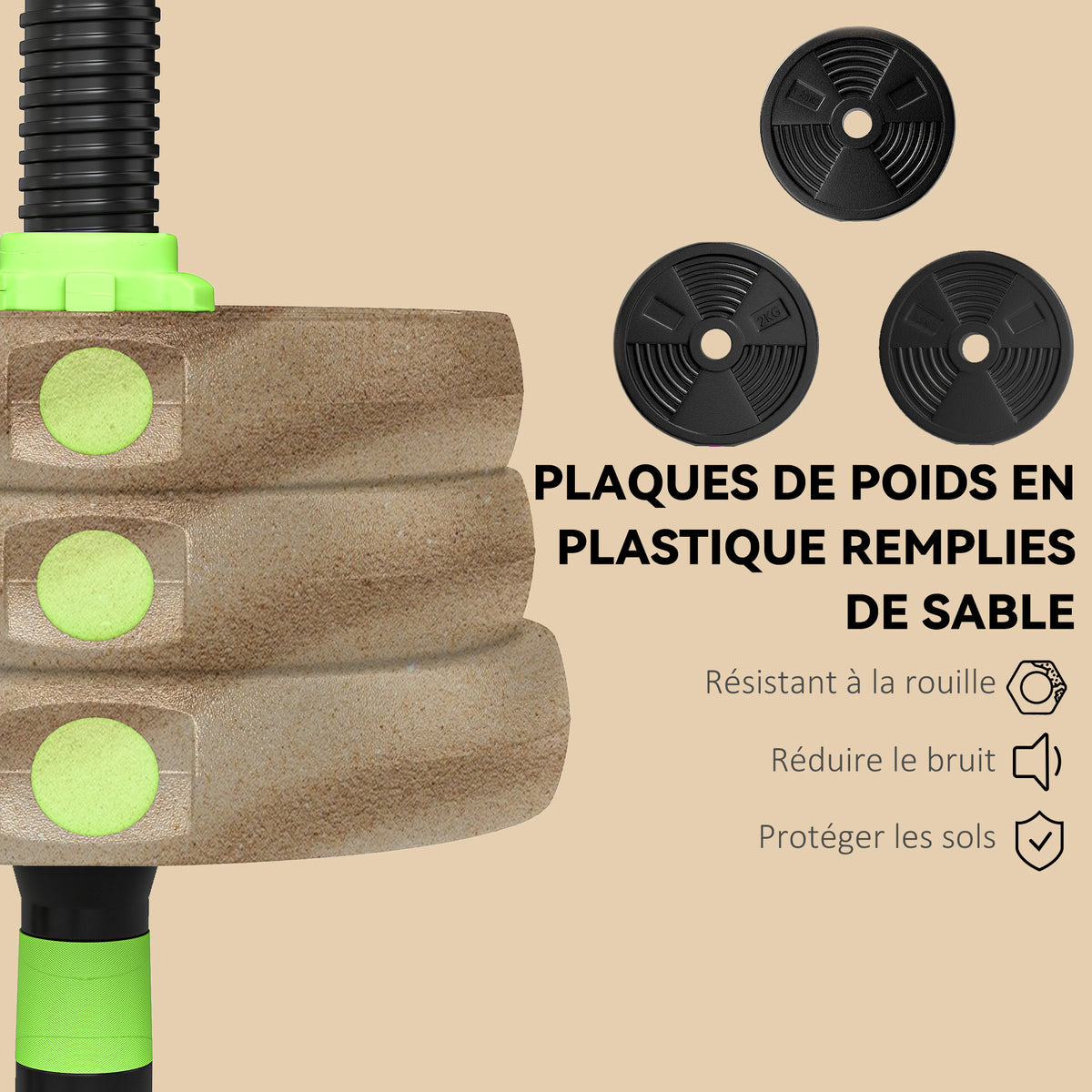 Kit haltères musculation haltères réglables 20 kg 3 en 1, ensemble de poids réglable avec barre d'extension noir
