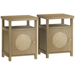 Lot de 2 tables de chevet étroite table d'appoint compartiment ouvert placard finition en rotin, 40 x 35 x 55 cm marron
