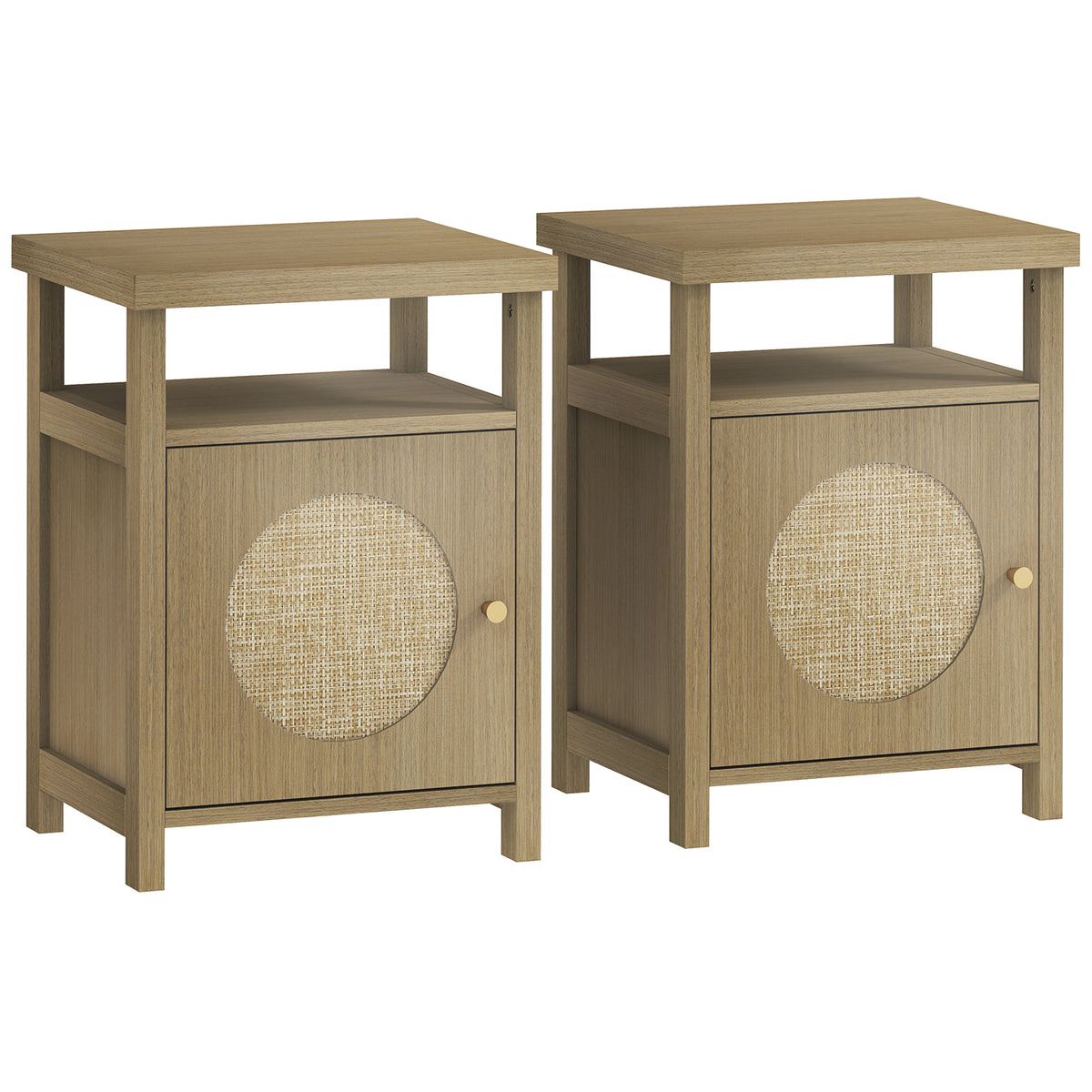 Lot de 2 tables de chevet étroite table d'appoint compartiment ouvert placard finition en rotin, 40 x 35 x 55 cm marron