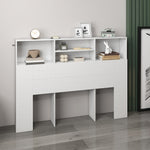Tête de lit sur pied avec rangements, accessoire de lit 4 compartiments ouverts, 140 x 19 x 103,5 cm, blanc