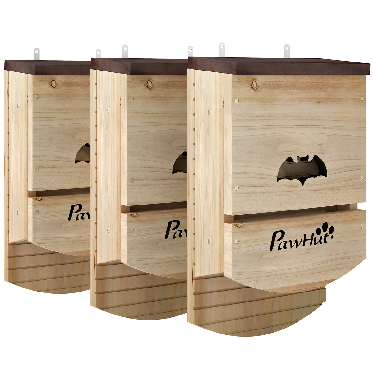 Set di 3 casette per pipistrelli in legno, rifugio per pipistrelli con piattaforma scanalata 23 x 9,5 x 36,5 cm, legno naturale