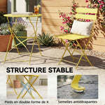 Ensemble Bistrot de Jardin 3 Pièces Table et 2 Chaises Pliantes à Lattes Double Protection Antirouille Jaune