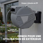 Enrouleur Tuyau Arrosage Mural 40+2 m x Ø 15mm, Dévidoir de Tuyaux d'Eau Rétractable Automatique Pivotant à 180°, Gris