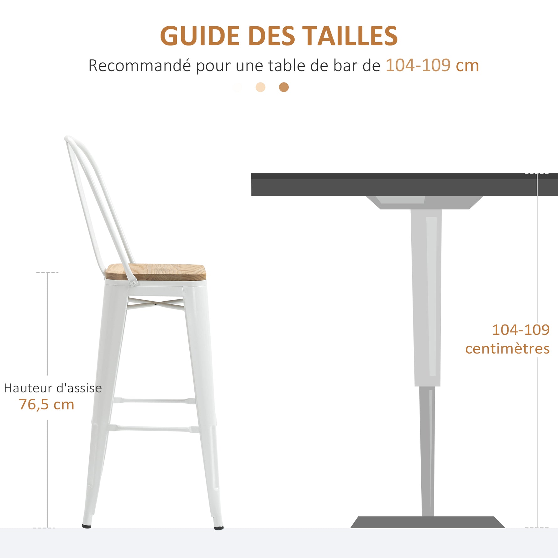Lot de 4 tabourets de bar industriel avec dossier repose-pied hauteur assise 76 cm métal crème