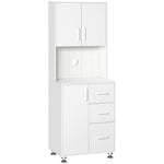 Buffet haut cuisine, armoire de cuisine avec 3 portes, 3 tiroirs et plan de travail, 60 x 40 x 160 cm, blanc