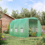 Serre de Jardin Tunnel Surface Sol 6 m² 3L x 2l x 2H m acier Porte zippée 6 fenêtres enroulables Vert