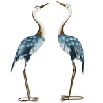 Lot de 2 statues de jardin sculpture de la grue décoration d'oiseau extérieure acier pour terrasse balcon cour pelouse