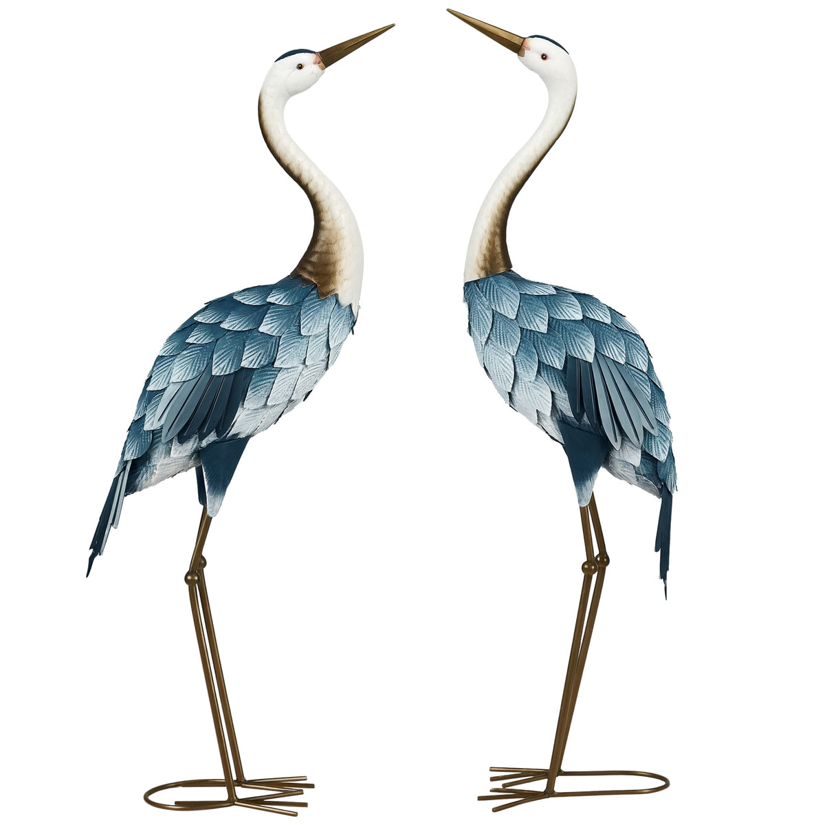 Lot de 2 statues de jardin sculpture de la grue décoration d'oiseau extérieure acier pour terrasse balcon cour pelouse