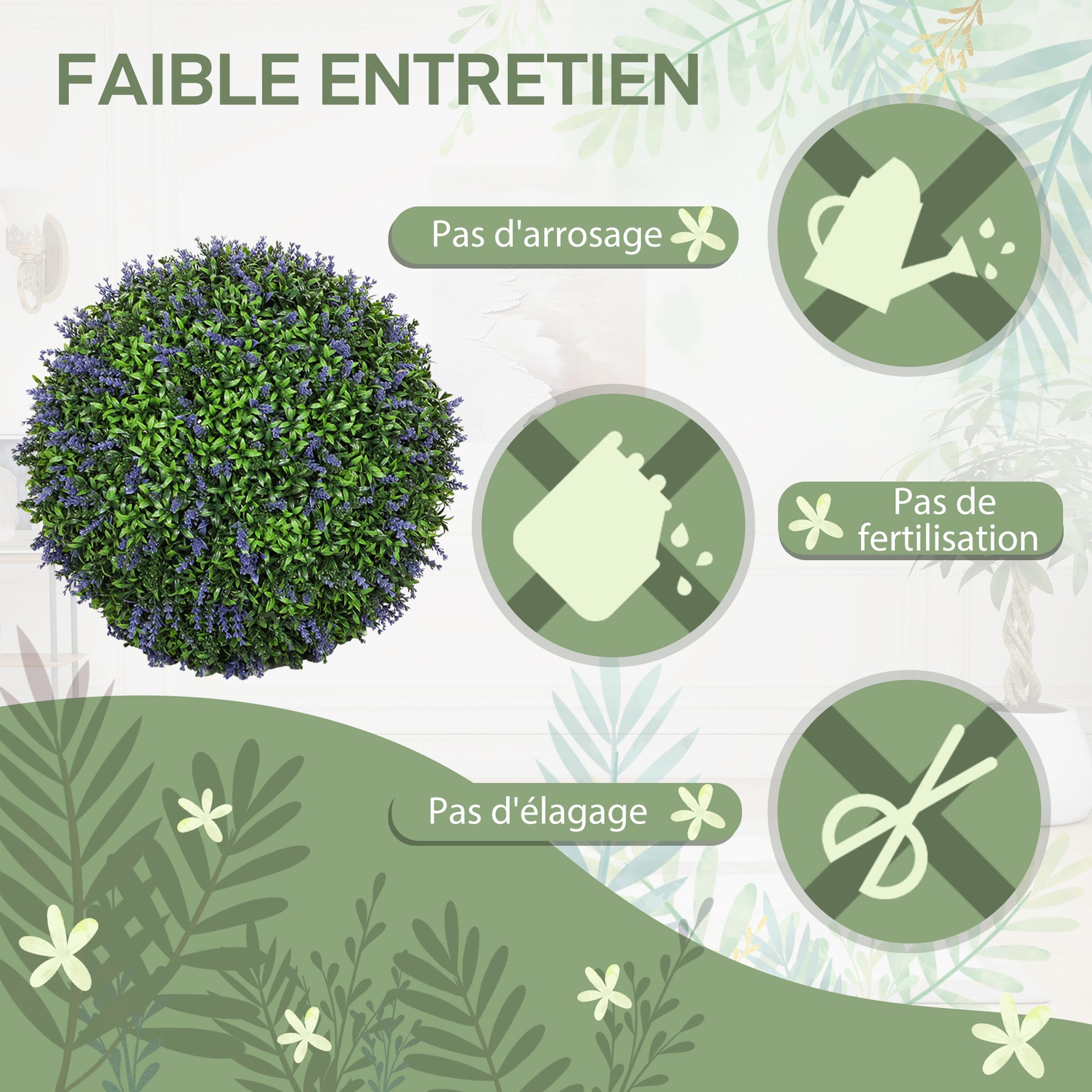 Lot de 2 boules topiaires artificielles, fausses plantes décoratives résistantes aux UV, Ø 42 cm, violet et vert