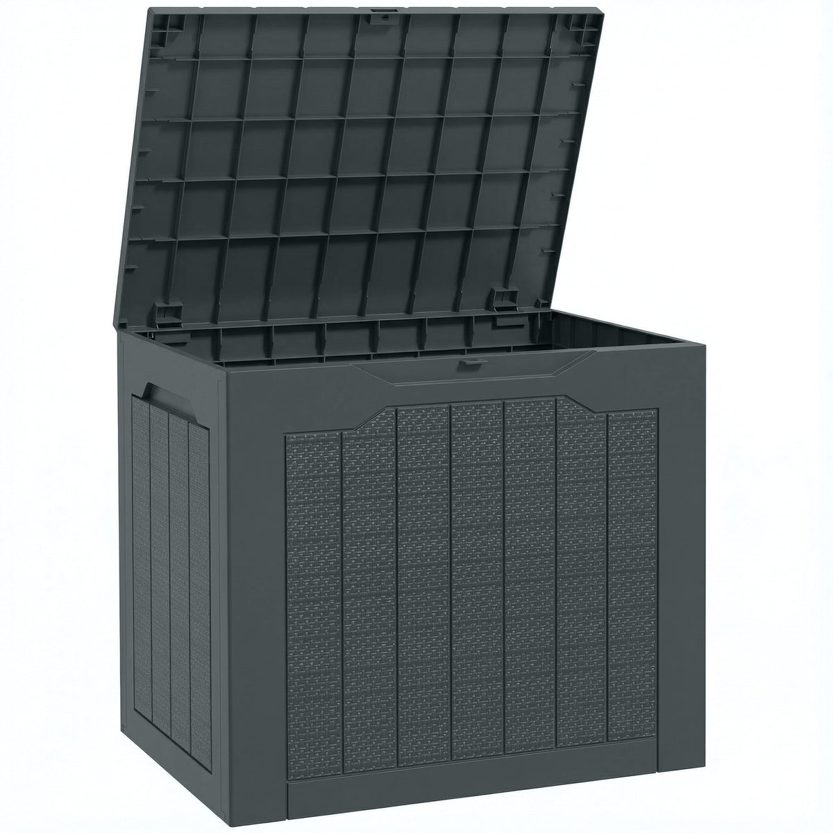 Coffre de rangement extérieur 97L avec poignées encastrées, malle de rangement extérieur étanche 56x41x50cm, gris foncé