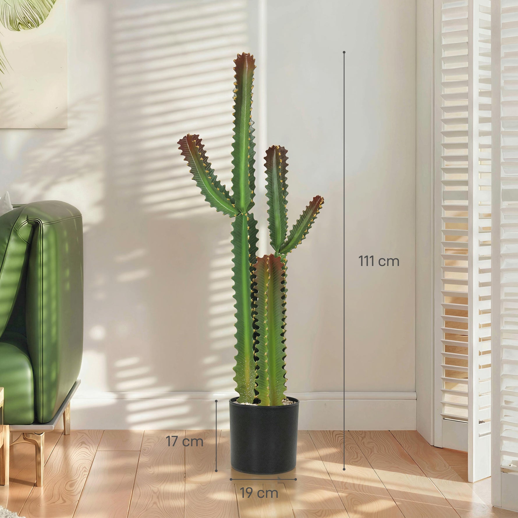 Plante artificielle intérieure 111 cm, arbre artificiel cactus en pot, pour maison, bureau, salon, chambre, vert