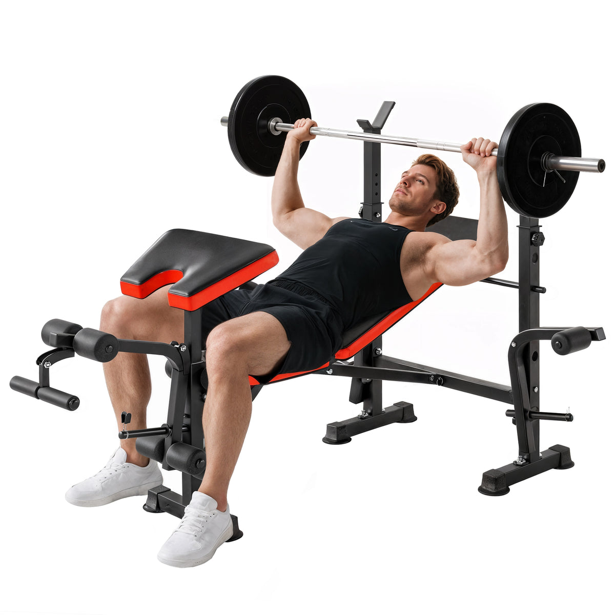 Banc de musculation Fitness entrainement complet avec support d'haltères dossier réglable acier 175 x 139 x 127 cm noir