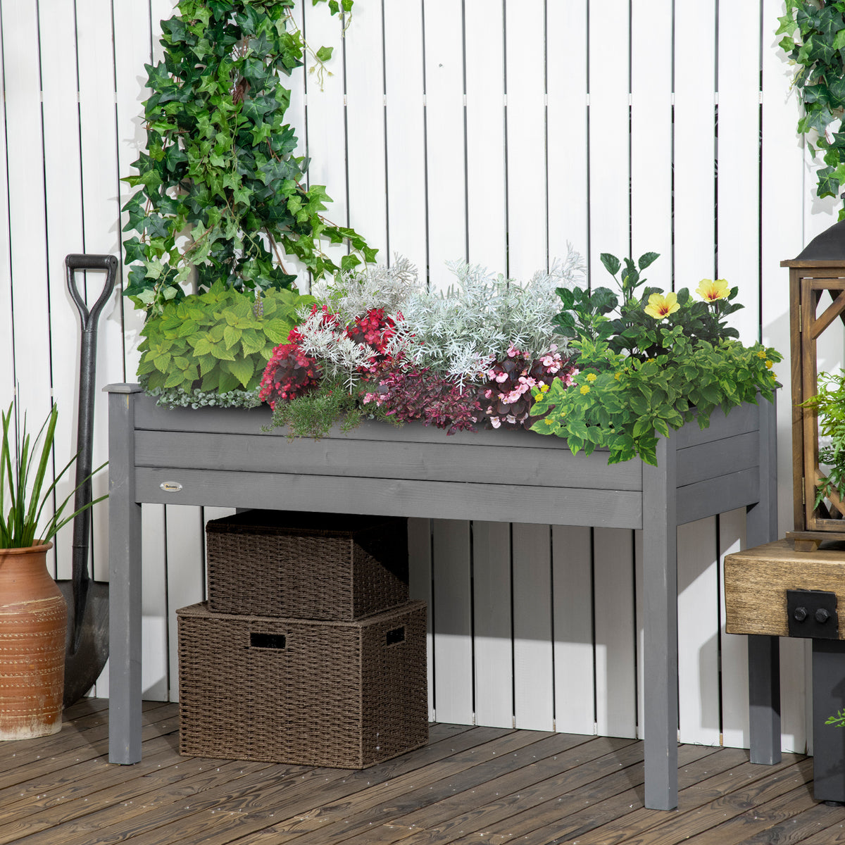 Jardinière sur Pieds Potager dim. 122,5L x 56,5l x 76H cm Inserts d'irrigation + Feutre de Drainage Bois Massif Sapin