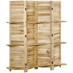 Paravent intérieur 4 panneaux 3 étagères pliables portes persiennes bois de paulownia aspect pin autoclave
