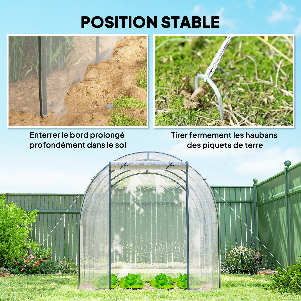 Serre de Jardin Tunnel 6 m² 3L x 2l x 2H m châssis Tubulaire renforcé Porte zippée 2 fenêtres enroulables - transparent