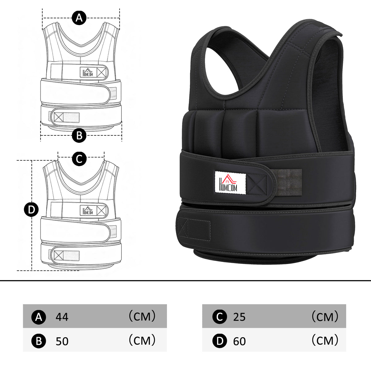 Gilet Lesté Réglable Veste Lestée 20 Kg Max. Poids Amovibles Entrainement Musculation Exercice Boxe Oxford Noir