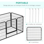 Luxe parc enclos modulable acier 4 panneaux et 1 porte pour chiens, lapins, rongeurs, petits animaux, intérieur et extérieur 125L x 70H cm noir