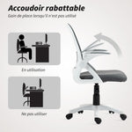 Chaise bureau ergonomique, fauteuil de bureau en maille avec accoudoirs relevables, hauteur réglable, gris