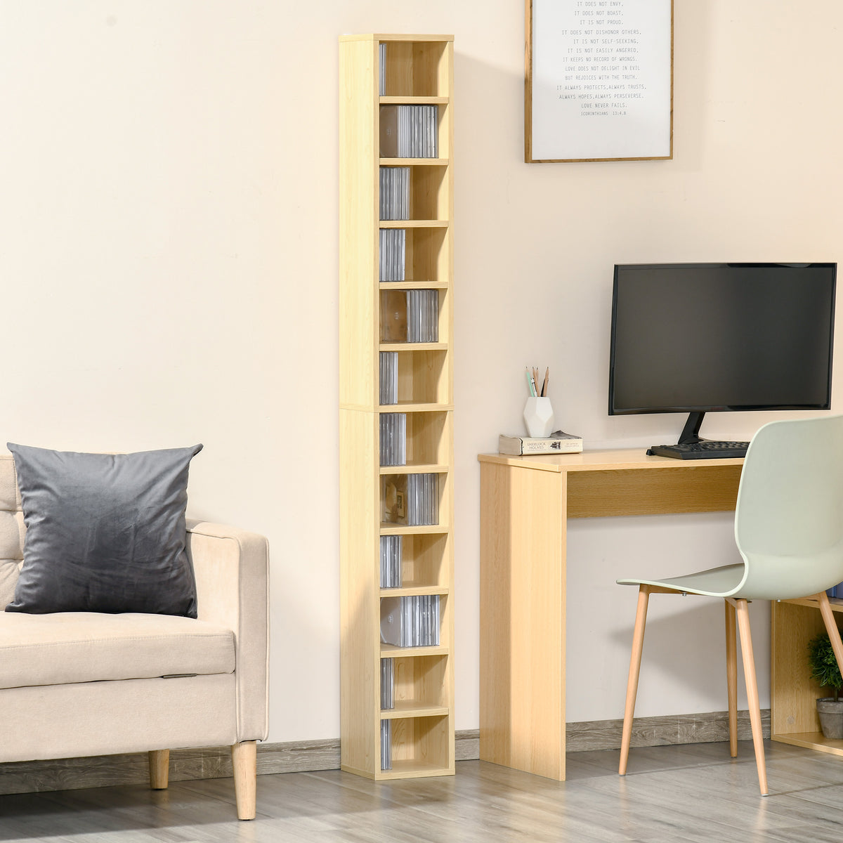 Scaffali per CD e DVD, mobile a colonna, mobile contenitore in legno naturale