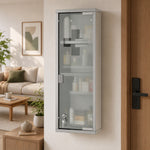 Armoire à Pharmacie 2 étagères 3 Niveaux 20L x 12l x 58H cm Porte Verre trempé Symbole Croix Acier INOX.
