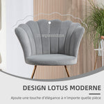 Fauteuil coquillage chaise coiffeuse fauteuil en velours fauteuil de salon avec pieds en acier 69 x 64 x 80 cm gris