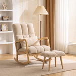 Schommelstoel met Voetensteun, Rocking Chair van Boucléstof, Houten Poten, 64,5 x 82 x 89 cm, Beige