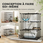 Gabbia per gatti da interno Recinto per gatti modulabile 3 porte Amaca Scaletta per piccoli animali domestici 70x70x105cm Nero
