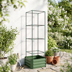 Jardinière avec treillis ajustable, bac à fleurs avec cage à tomates acier galvanisé 61 x 61 x 187 cm vert-1