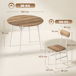 Ensemble table salle à manger avec 4 chaises, table de cuisine avec chaises pour 4 personnes, cadre en métal, naturel