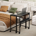 Bureau pliable sur roulettes 80 x 50 cm avec étagère et sac de rangement, noir
