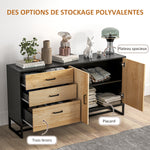 Buffet salon meuble de rangement avec 3 tiroirs et étagère réglable, pieds en acier, poignées en alliage d'aluminium