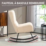 Fauteuil à bascule, chaise à bascule, avec assise de 10 cm d'épaisseur, pieds incurvés en acier, beige et noir