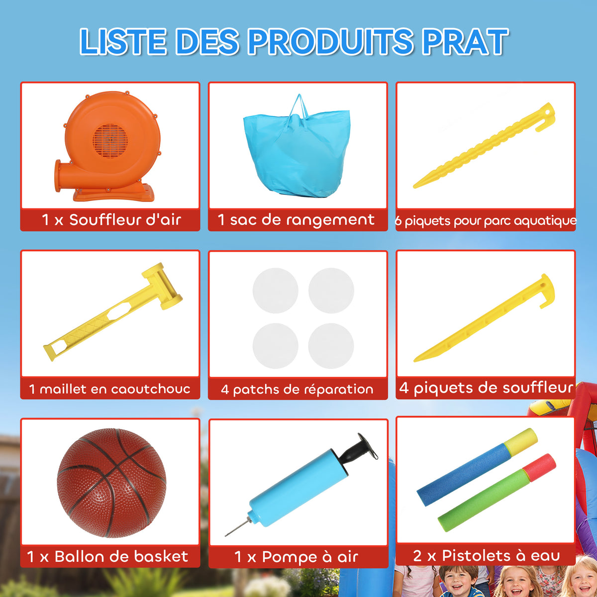 Château gonflable avec souffleur, aire de jeux gonflable avec toboggans, trampoline, piscine à balles, multicolore