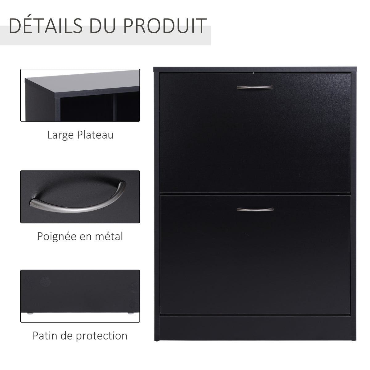 Scarpiera mobile portascarpe dim. 60L x 24P x 80A cm 2 ante a ribalta nero