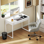 Bureau avec 2 tiroirs, table d'ordinateur 100 x 50 cm, bureau moderne pied en acier, pour petits espaces, blanc brillant