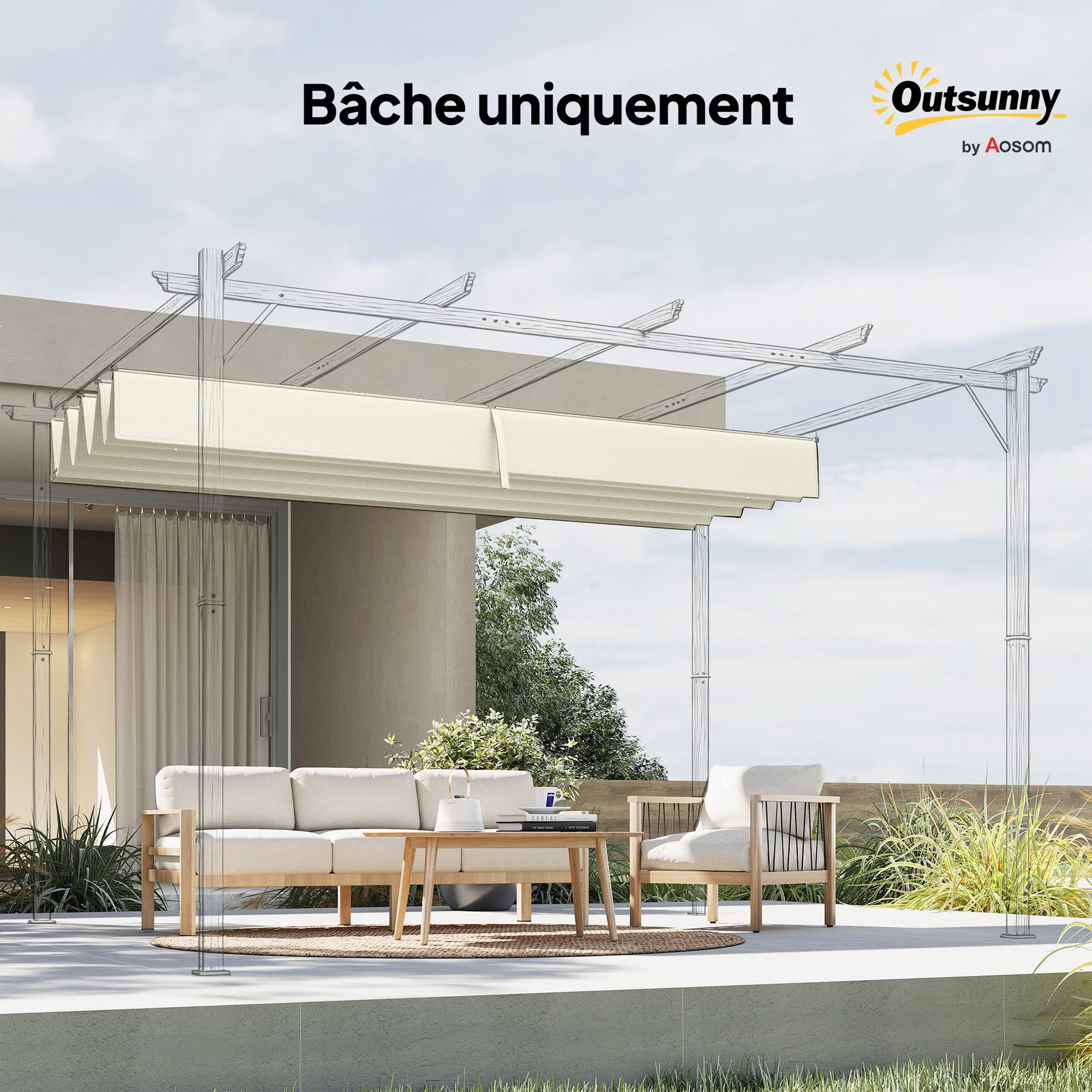 Toile de toit de rechange pour pergola toile de remplacement protection solaire Anti-UV 30+ pour pergola de 3 x 2 m