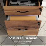 Caisson bureau mobile avec 2 tiroirs, meuble rangement bureau sur roulettes avec barres pour dossiers, marron