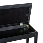 Banquette tabouret siège pour piano avec coffre de rangement pied bois caoutchouc assise capitonnée noir