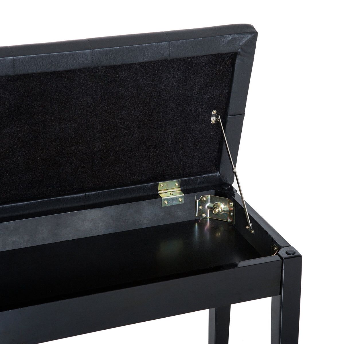 Banquette tabouret siège pour piano avec coffre de rangement pied bois caoutchouc assise capitonnée noir