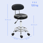 Tabouret à roulettes, tabouret de massage avec hauteur réglable 70-86 cm et dossier, pivotant 360°, noir