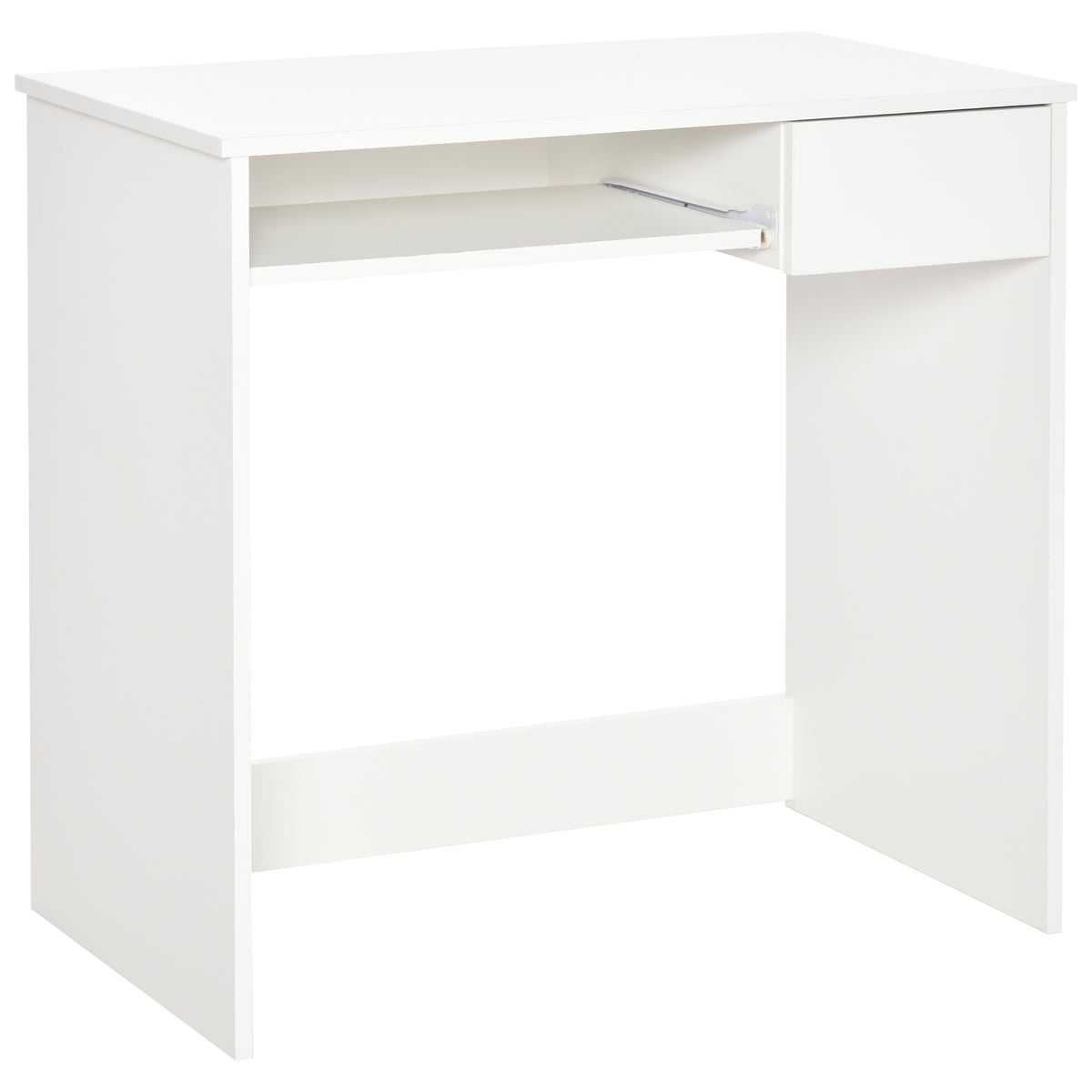 Scrivania per computer, 80 x 45 x 75 cm, scrivania con spazio di archiviazione, ripiano per tastiera e cassetto, bianco