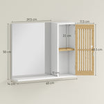 Armoire de salle de bain avec miroir, étagère, porte à lattes en bambou et étagère réglable, blanc