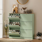Meuble à Chaussures Style Moderne, 3 Portes Abattantes, 18 Paires de Chaussures, 60 x 23,5 x 115 cm, Vert