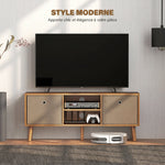 Meuble TV bas sur pieds style contemporain avec 2 tiroirs en tissu dim. 110L x 29l x 46,5H cm - passe-câbles - MDF